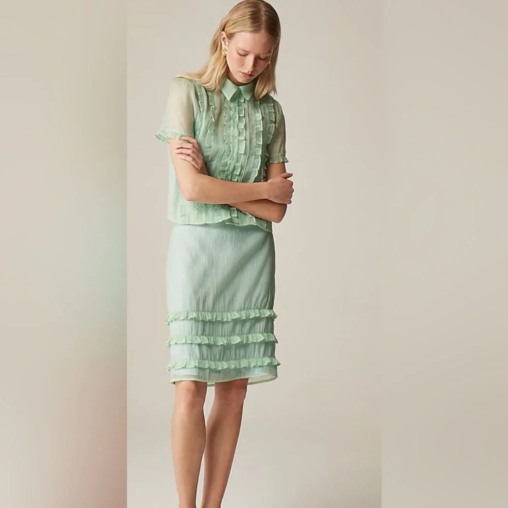 NWT JCrew Sheer ruffle-trim button-up top - Picture 2 of 5